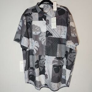 NWT Tommy Bahama Coast Patchwork Palms Grey Short Sleeve Button Shirt XXL